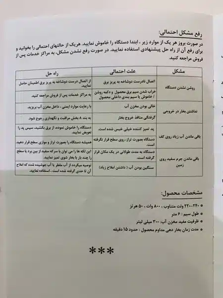 دفترچه راهنما بخارشوی پارس خزر T-REX