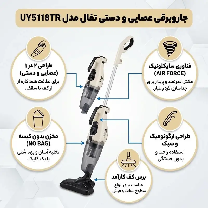 جاروبرقی عصایی و دستی تفال مدل UY5118