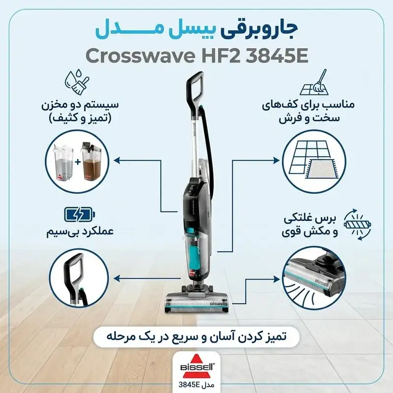 جاروبرقی و زمین شوی بیسل مدل CrossWave HF2 3845E